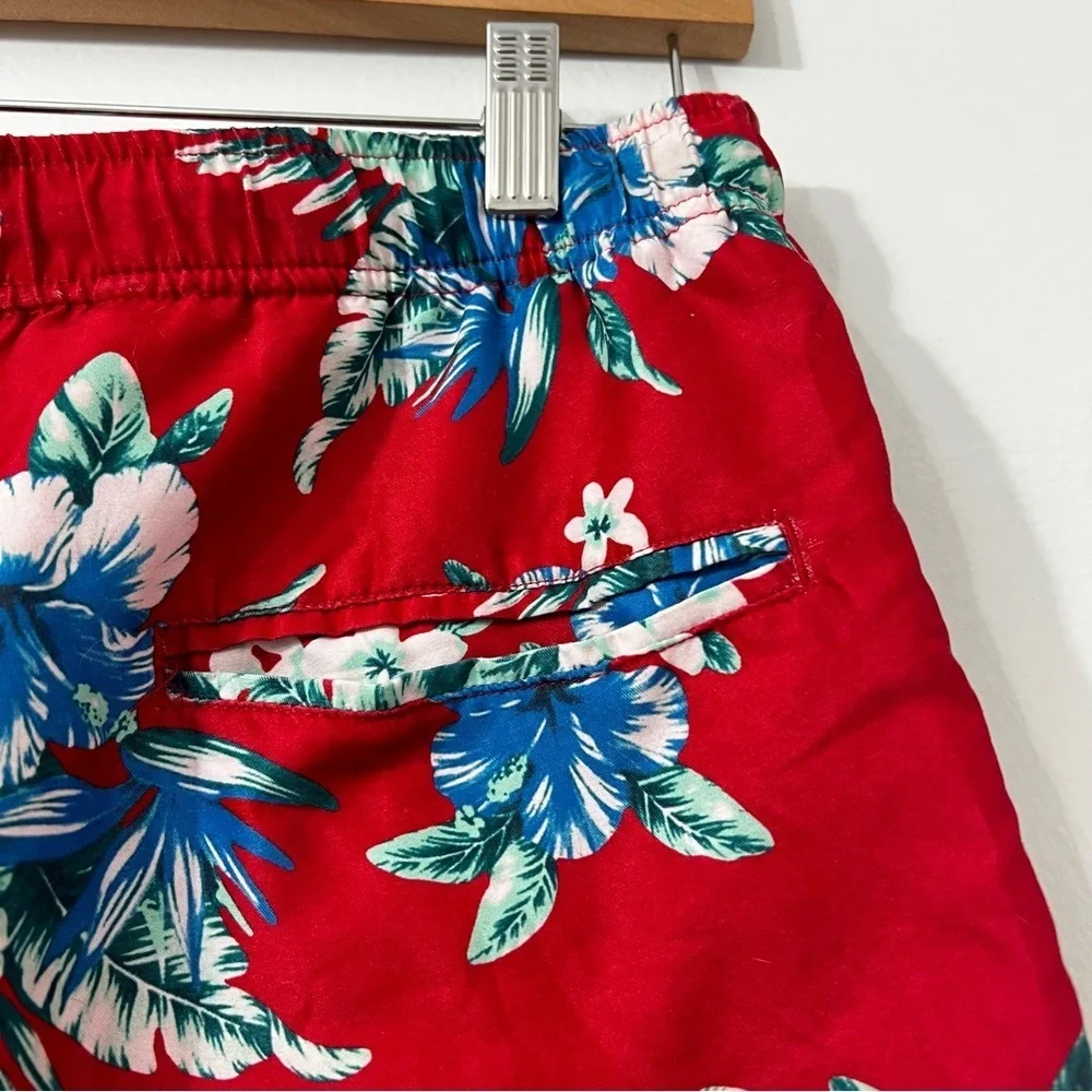 Brooklyn Cloth Surf Ave Small Red Hawaiian Floral Volley Swim Trunks Shorts